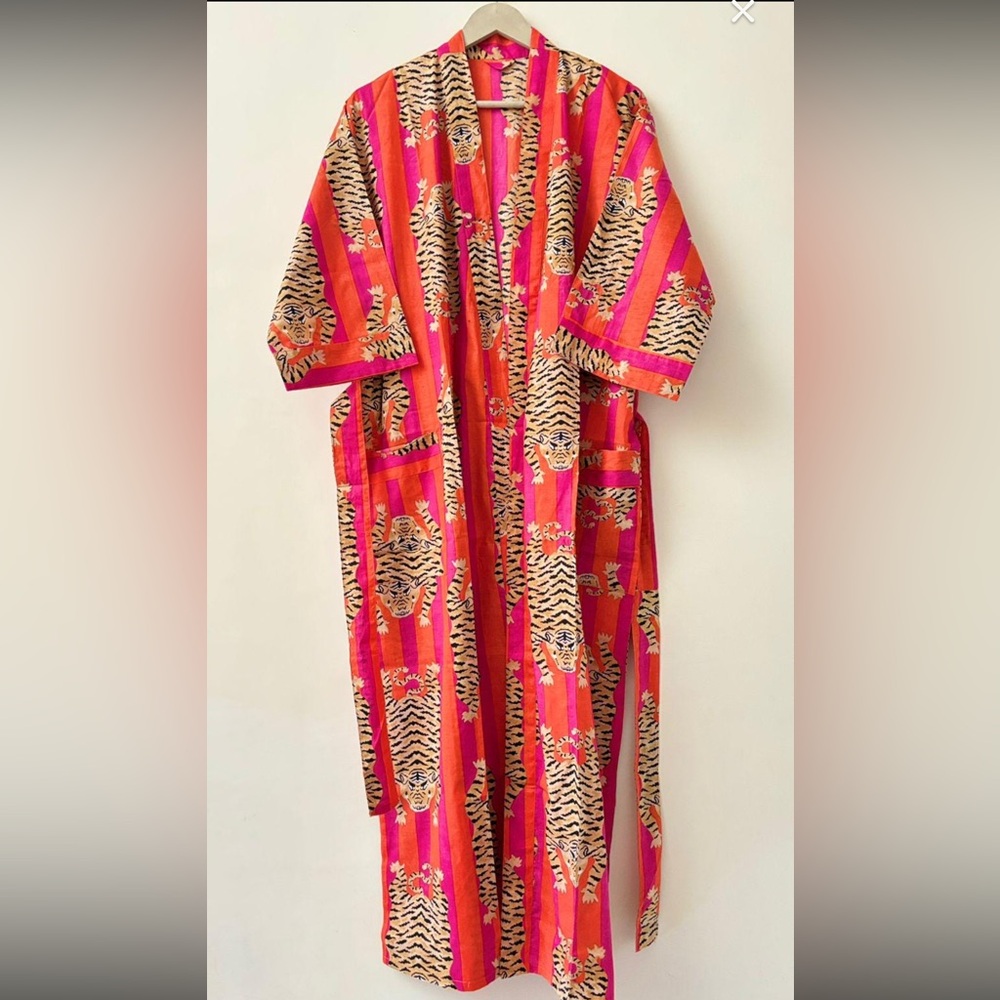 Tiger Print Robe - Orange and Pink